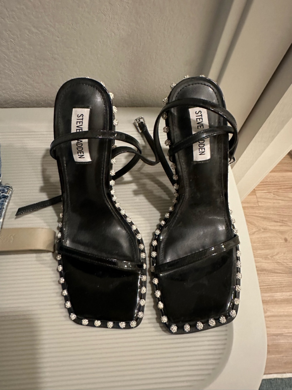 Steve Madden Black Heels with Crystal Trim